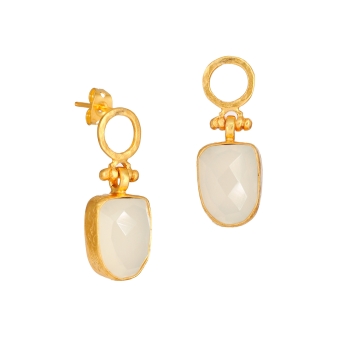 Ohrring aus Messing, vergoldet mit weißem Chalcedon
